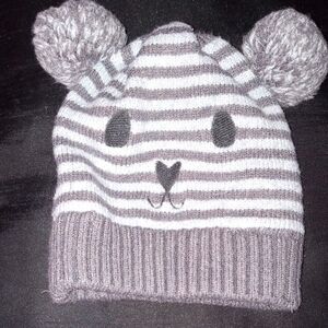 Adorable Striped Bear Hat for Kids - Gray and White